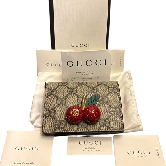 AUTHENTIC Gucci GG Supreme Cherry Card Case Wallet - FULL SET - Pristine! - Picture 11 of 13